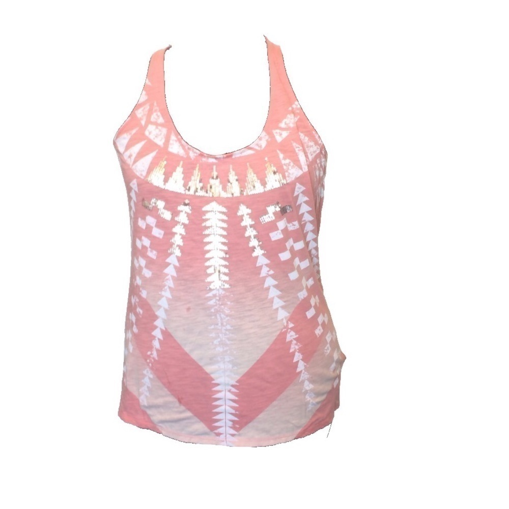 Express Cotton Blend Coral and White Embellished Racer Back Tank Top • Size L 🔴